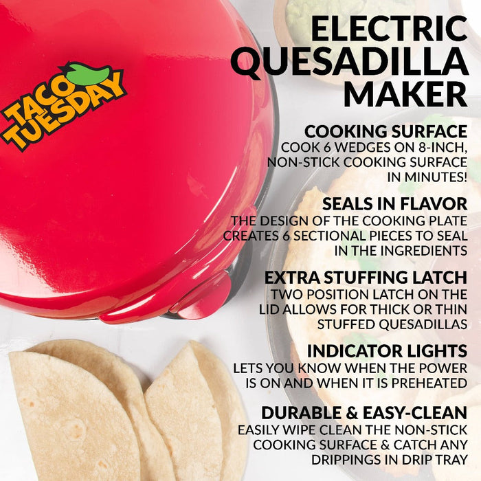 Nostalgia Taco Tuesday Deluxe 8-Inch 6-Wedge Electric Quesadilla Maker - TCTEQM8RD