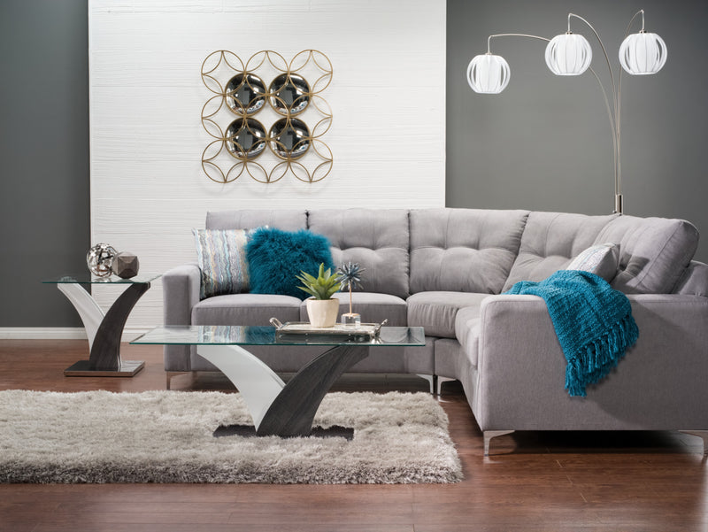 Tuxedo 48\" Modern Glass Top Coffee Table - White and Grey with Metal Base