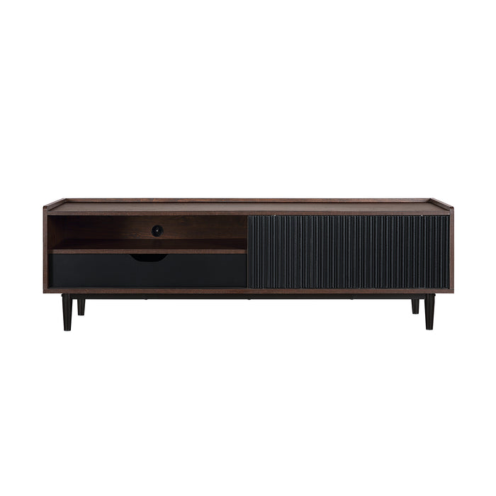 Manhattan Comfort Duane 59.25\" Modern Ribbed TV Stand - Dark Brown & Black
