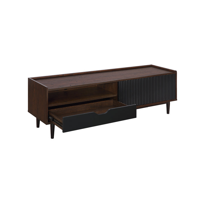 Manhattan Comfort Duane 59.25\" Modern Ribbed TV Stand - Dark Brown & Black