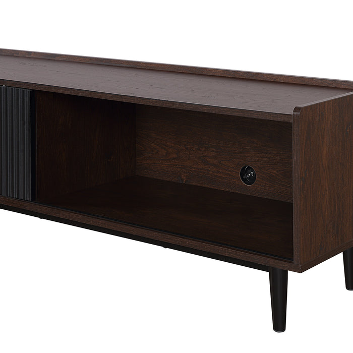Manhattan Comfort Duane 59.25\" Modern Ribbed TV Stand - Dark Brown & Black