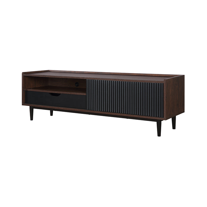 Manhattan Comfort Duane 59.25\" Modern Ribbed TV Stand - Dark Brown & Black