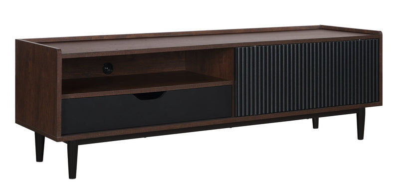Manhattan Comfort Duane 59.25\" Modern Ribbed TV Stand - Dark Brown & Black
