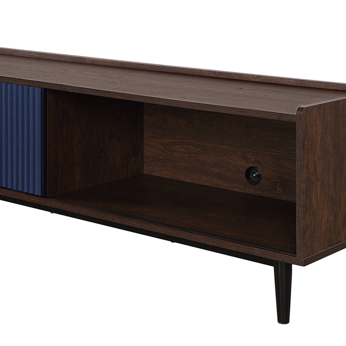 Manhattan Comfort Duane 59.25\" Modern Ribbed TV Stand - Dark Brown & Navy Blue