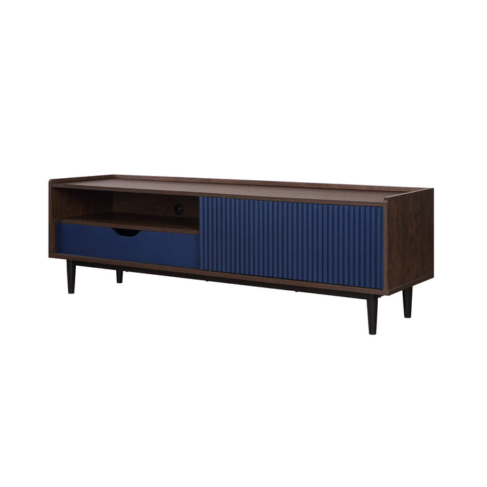 Manhattan Comfort Duane 59.25\" Modern Ribbed TV Stand - Dark Brown & Navy Blue