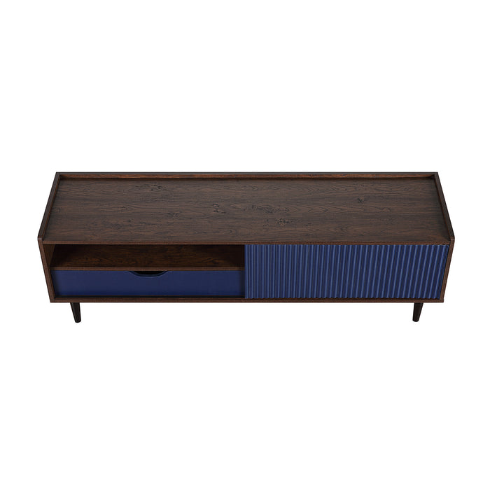 Manhattan Comfort Duane 59.25\" Modern Ribbed TV Stand - Dark Brown & Navy Blue