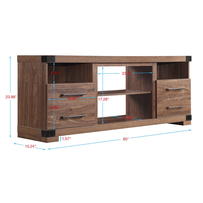 Manhattan Comfort Richmond 60\" TV Stand with 2 Drawers & 4 Shelves - Brown