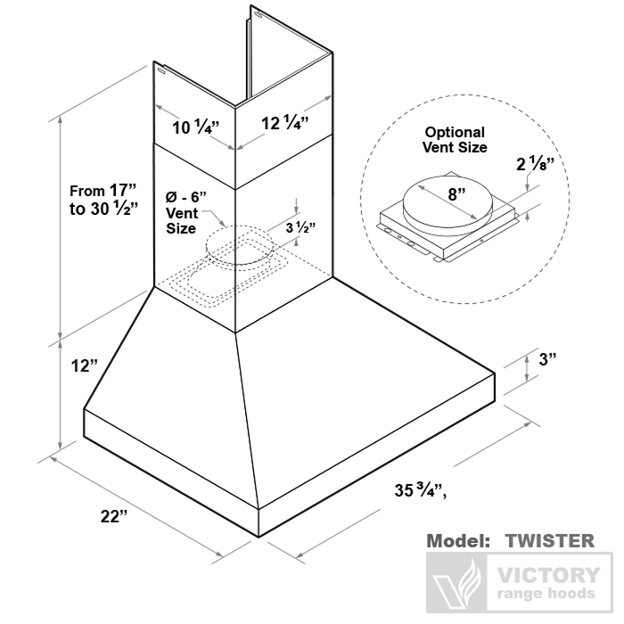 Victory 36\" 750 CFM Wall-Mount Range Hood Stainless Steel - Twister-36