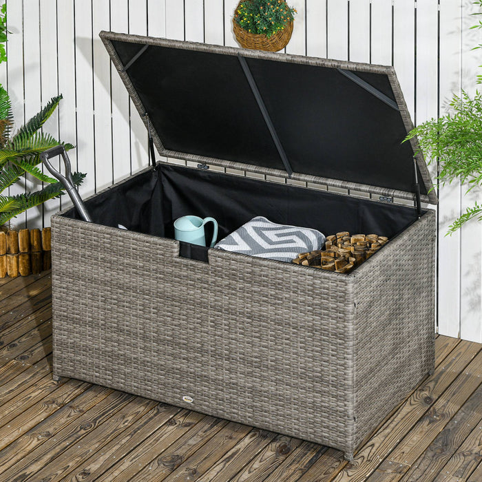Outsunny 113 Gallon Rattan Deck Box With Lid And Handle, Mixed Grey