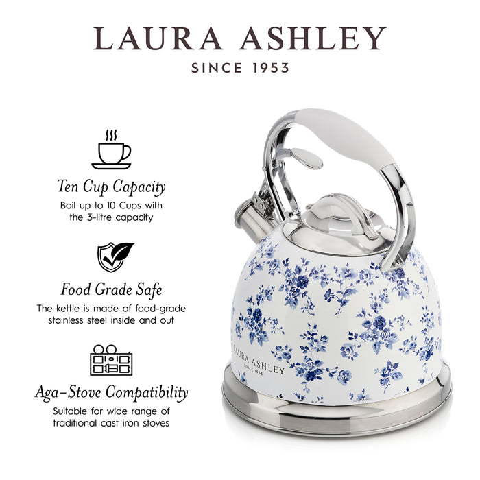 Laura Ashley Stainless Steel Stovetop China Rose Tea Kettle - VQ-SBNK057-LACR-CA