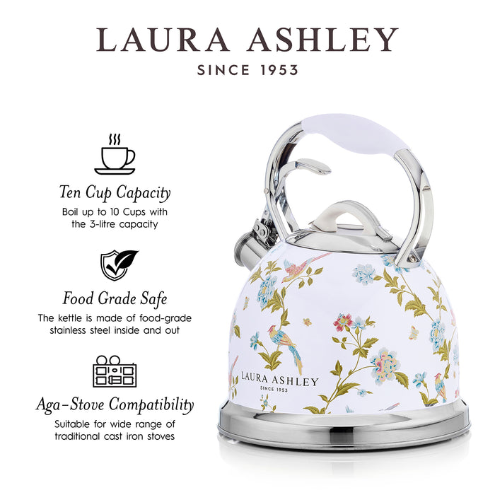 Laura Ashley Stainless Steel Stovetop Elveden White Tea Kettle - VQ-SBNK057-LAEW-CA