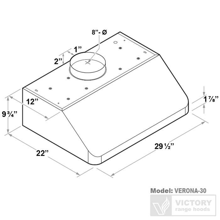 Victory 30\" 900 CFM Under Cabinet Range Hood Stainless Steel - Verona-30