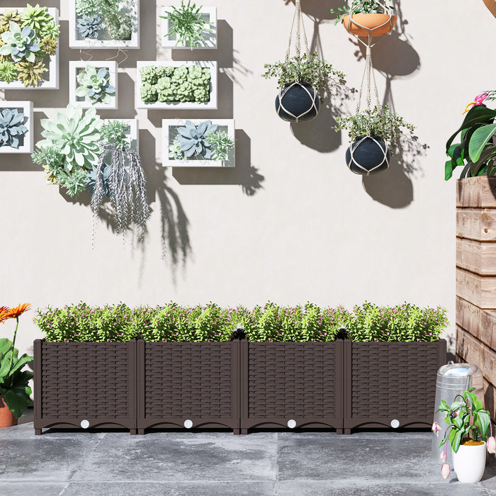 Outsunny Plastic Garden Bed W/drainage Holes, 63\" X 15.7\" X 14.6\", Brown