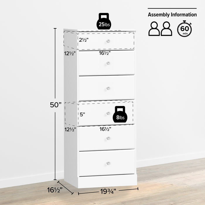 Astrid Kids 6-Drawer Tall Chest - White
