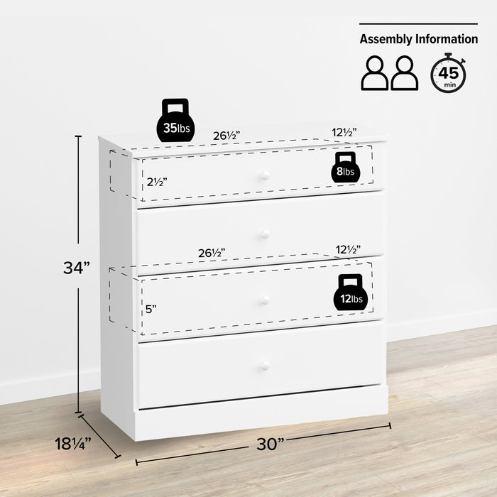 Astrid 4-Drawer Dresser - White