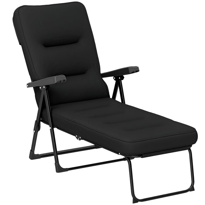 Outsunny Outdoor Lounge Chair W/ Cushion, Foldable Patio Chair, Black