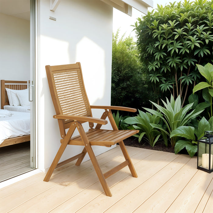 Outsunny Outdoor Folding Chair, Wood Camping Chair W/ Slatted Seat, Teak