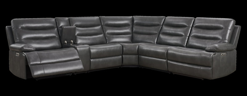 Zayne 6-Piece Leather-Look Fabric Power Reclining Sectional with Storage Console and USB Charging Ports – Grey
