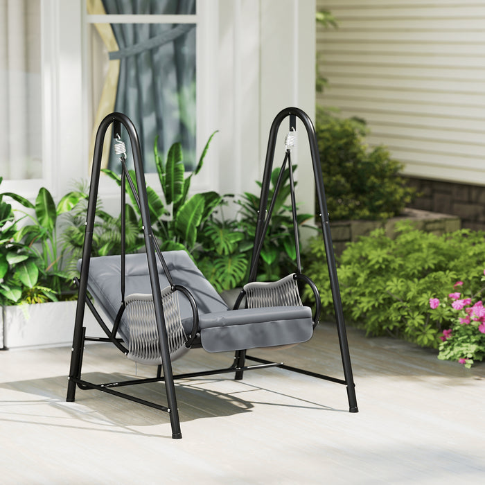 Outsunny Hammock Chair, Patio Wicker Swing Chair With Stand, Light Grey
