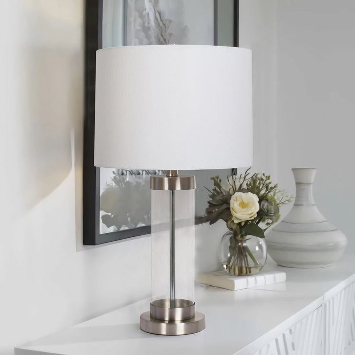 Abella 24\" Brushed Steel Table Lamp with USB Charging