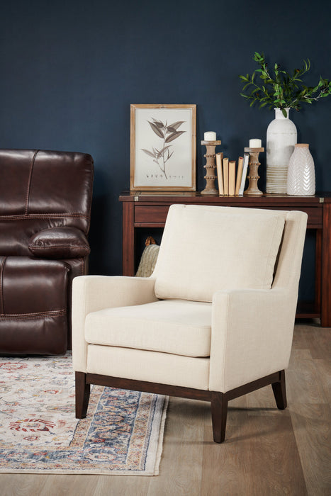 Adel 28.5\" Linen-Look Fabric Accent Chair with Wood Base - Beige