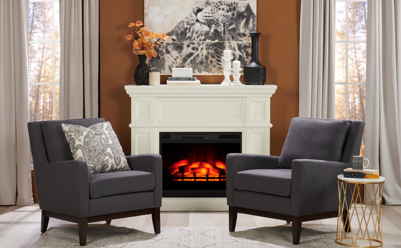 Adel 28.5\" Linen-Look Fabric Accent Chair with Wood Base - Dark Grey