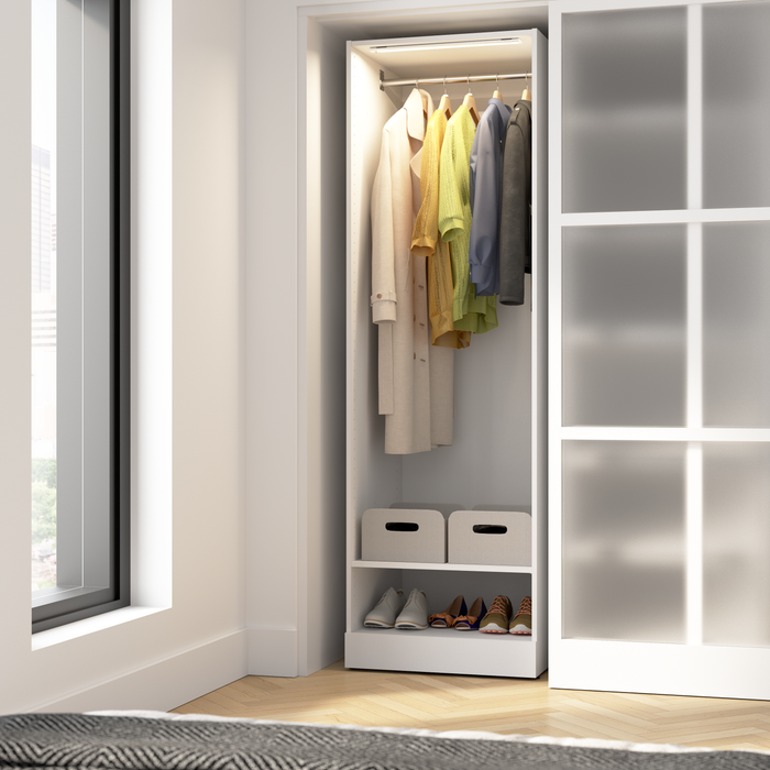 Bestar Florence 25\" Modular Hanging Closet System with LED Light and Shelf - White