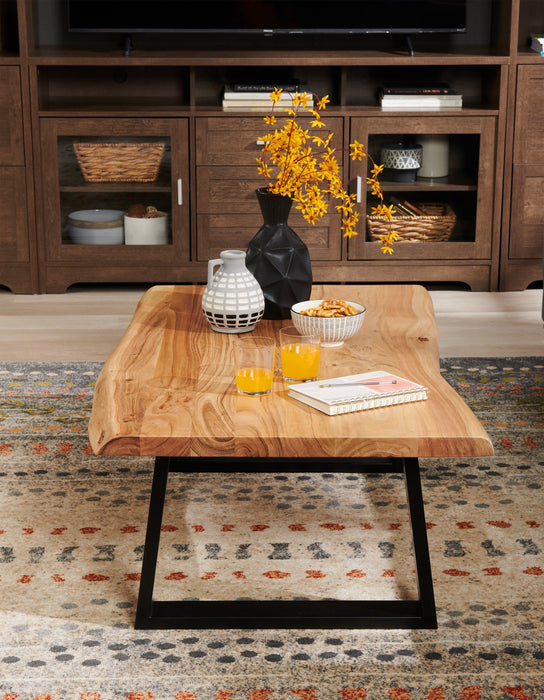 Agra 45\" Rustic Coffee Table - Brown and Black with Iron Legs