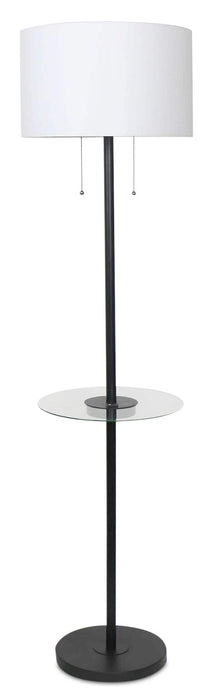 Kort & Co. Alban 26\" Black Floor Lamp with USB Charging and Built-in Side Table
