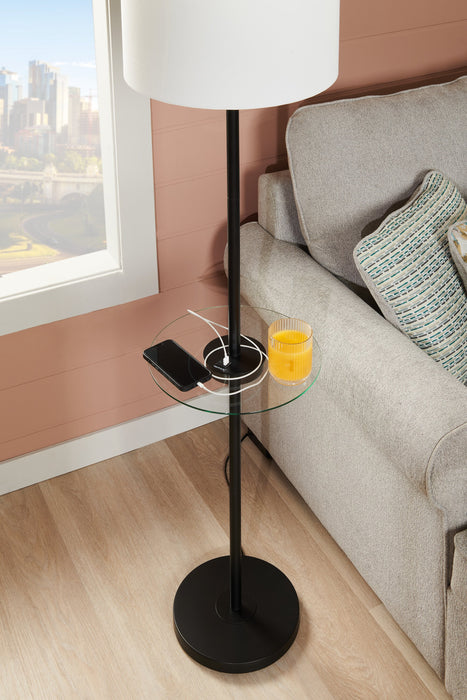 Kort & Co. Alban 26\" Black Floor Lamp with USB Charging and Built-in Side Table