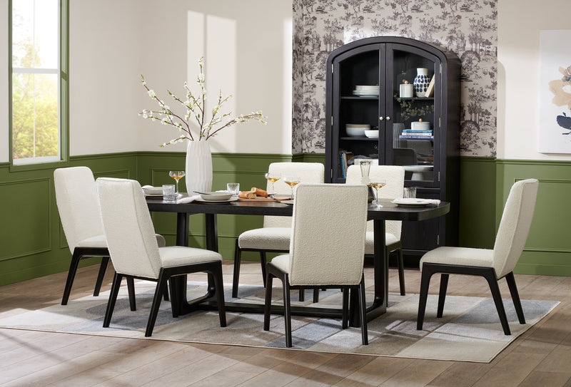 Alma Dining Chair with Boucle Fabric - Charcoal Black & White