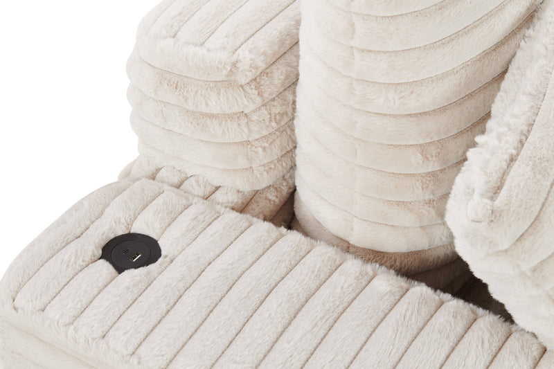 Alto 58\" Ultra Plush Faux Fur Fabric Chaise Lounge with Dual Cupholders and USB Port - Taupe