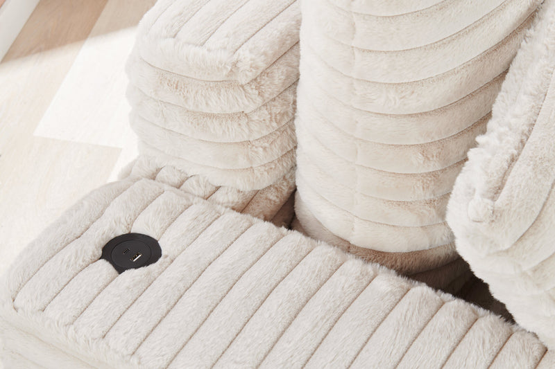 Alto 58\" Ultra Plush Faux Fur Fabric Chaise Lounge with Dual Cupholders and USB Port - Taupe