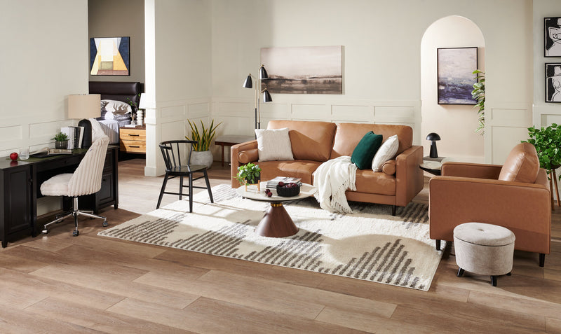 Alwin 31.5” Modern Round Coffee Table with White Sintered Stone Top - Brown