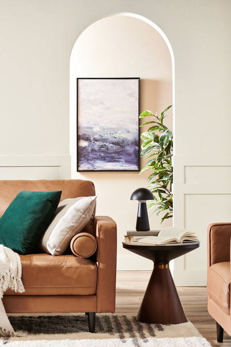 Alwin 19.5” Modern Round End Table with White Sintered Stone Top - Brown