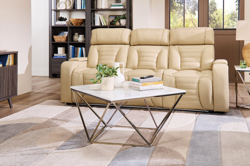 Amanda 31.5\" Modern Square Coffee Table - White Marble Top with Chrome Metal Base