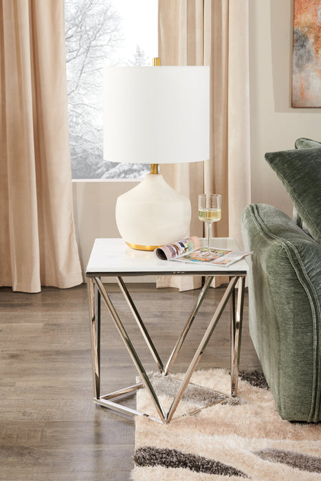 Amanda 21.5\" Modern Square End Table - White Marble Top with Chrome Metal Base