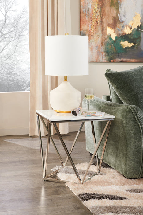 Amanda 21.5\" Modern Square End Table - White Marble Top with Chrome Metal Base