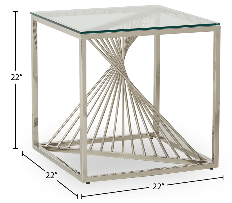 Andreas 22\" Modern Glass Top End Table - Silver with Chrome Metal Base