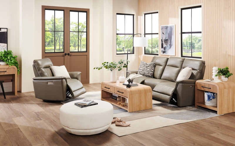 Chateau d’Ax Angelo 38.58\" Genuine Leather Swivel Rocker Power Reclining Chair - Grey