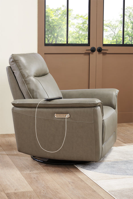 Chateau d’Ax Angelo 38.58\" Genuine Leather Swivel Rocker Power Reclining Chair - Grey