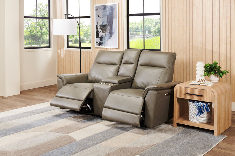 Chateau d’Ax Angelo 75.59\" Genuine Leather Power Reclining Loveseat with Power Headrests - Grey