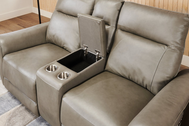 Chateau d’Ax Angelo 75.59\" Genuine Leather Power Reclining Loveseat with Power Headrests - Grey