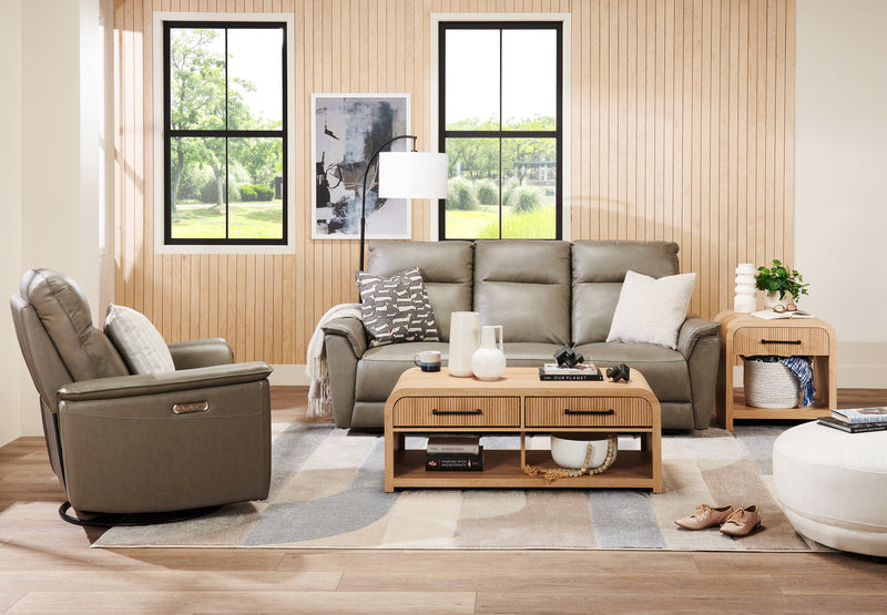 Chateau d’Ax Angelo 84.25\" Genuine Leather Power Reclining Sofa with Power Headrests - Grey