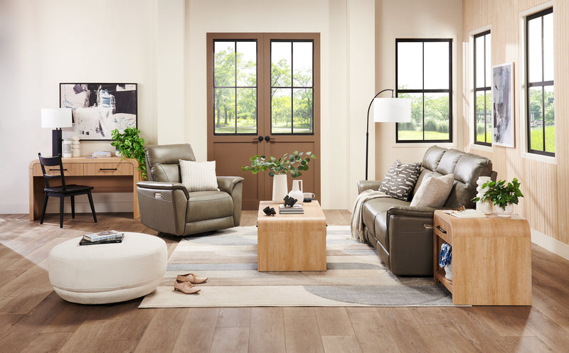 Chateau d’Ax Angelo 84.25\" Genuine Leather Power Reclining Sofa with Power Headrests - Grey