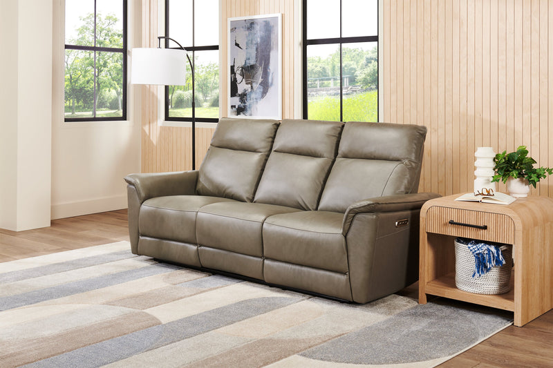 Chateau d’Ax Angelo 84.25\" Genuine Leather Power Reclining Sofa with Power Headrests - Grey