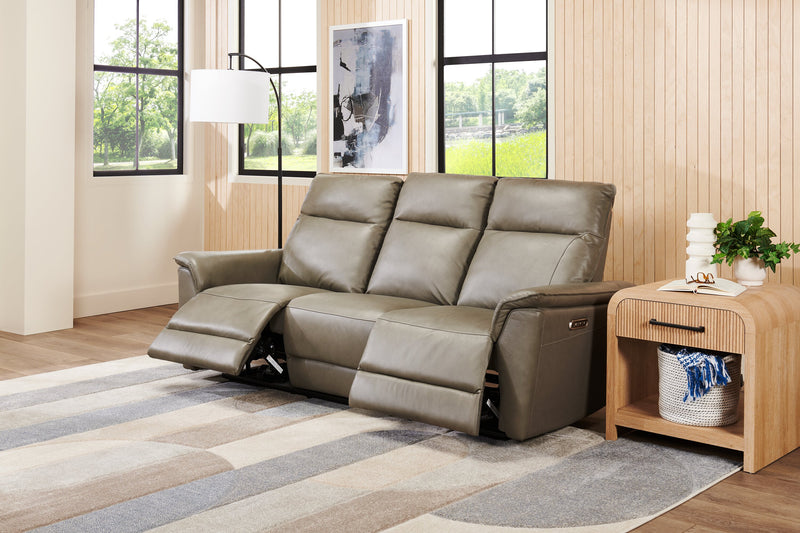 Chateau d’Ax Angelo 84.25\" Genuine Leather Power Reclining Sofa with Power Headrests - Grey