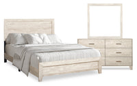 Arbor 5pc Bedroom Set with Panel Bed, Dresser & Mirror, Driftwood White  - King Size 