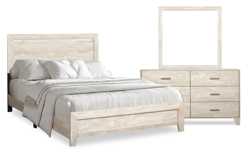 Arbor 5pc Bedroom Set with Panel Bed, Dresser & Mirror, Driftwood White  - King Size