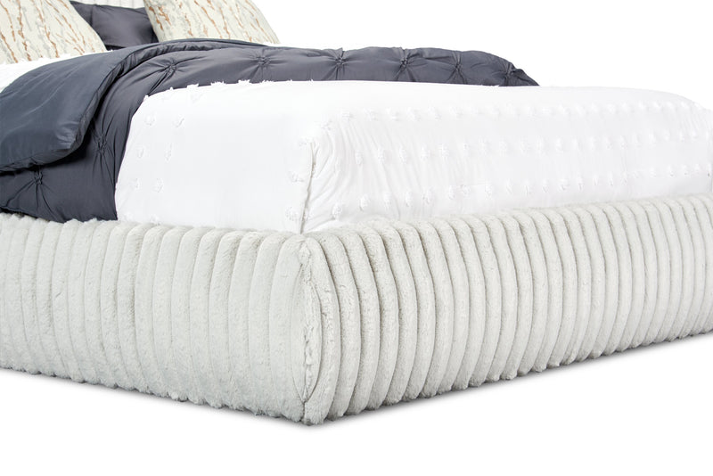 Aria Upholstered Platform Bed in Grey Fabric, Tufted - Queen Size